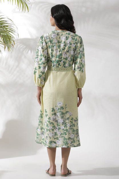 Yellow Floral Printed Shirt Dress - Image 4