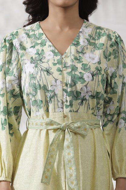 Yellow Floral Printed Shirt Dress - Image 3