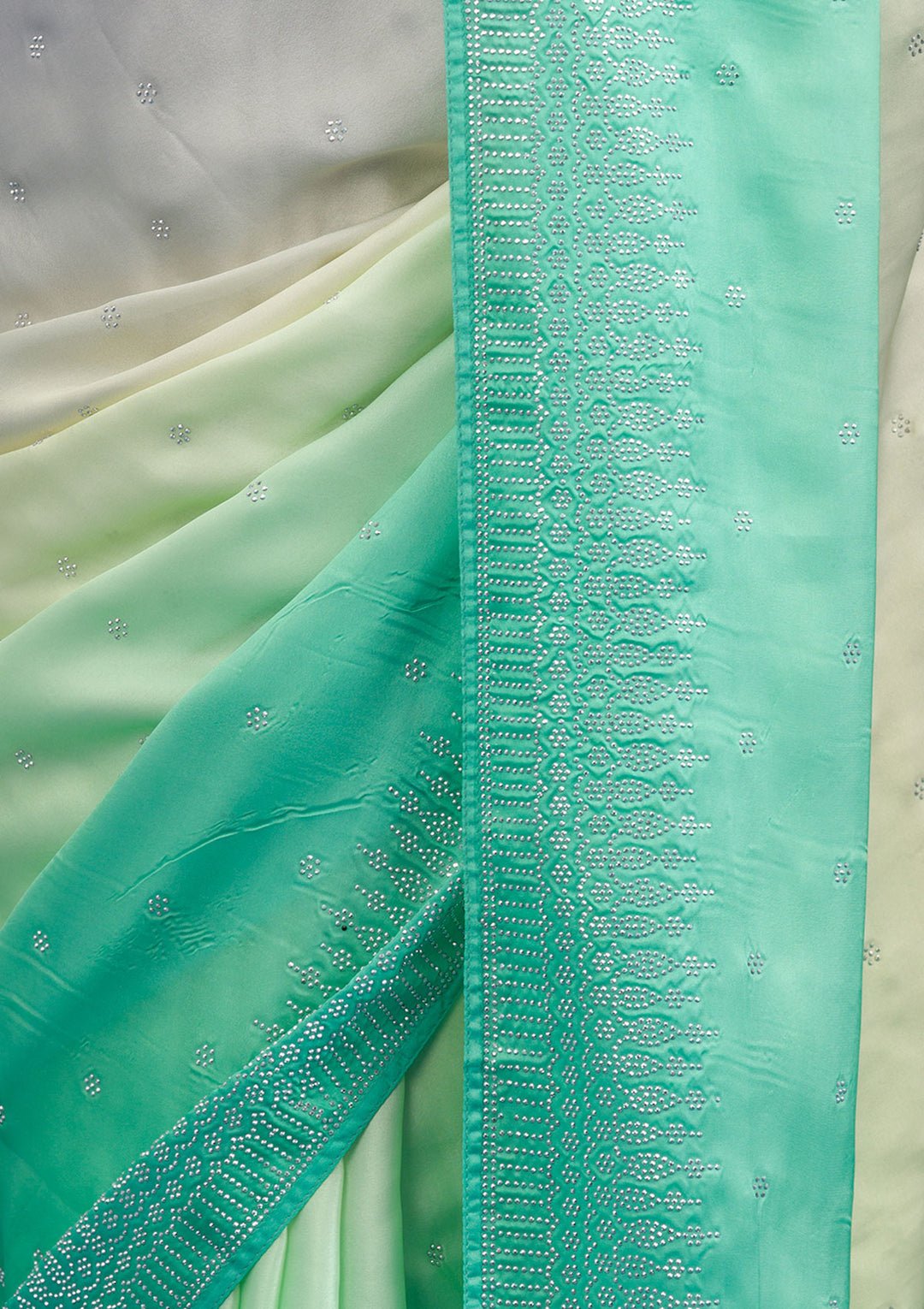 Grey Stonework Satin Saree - Image 2